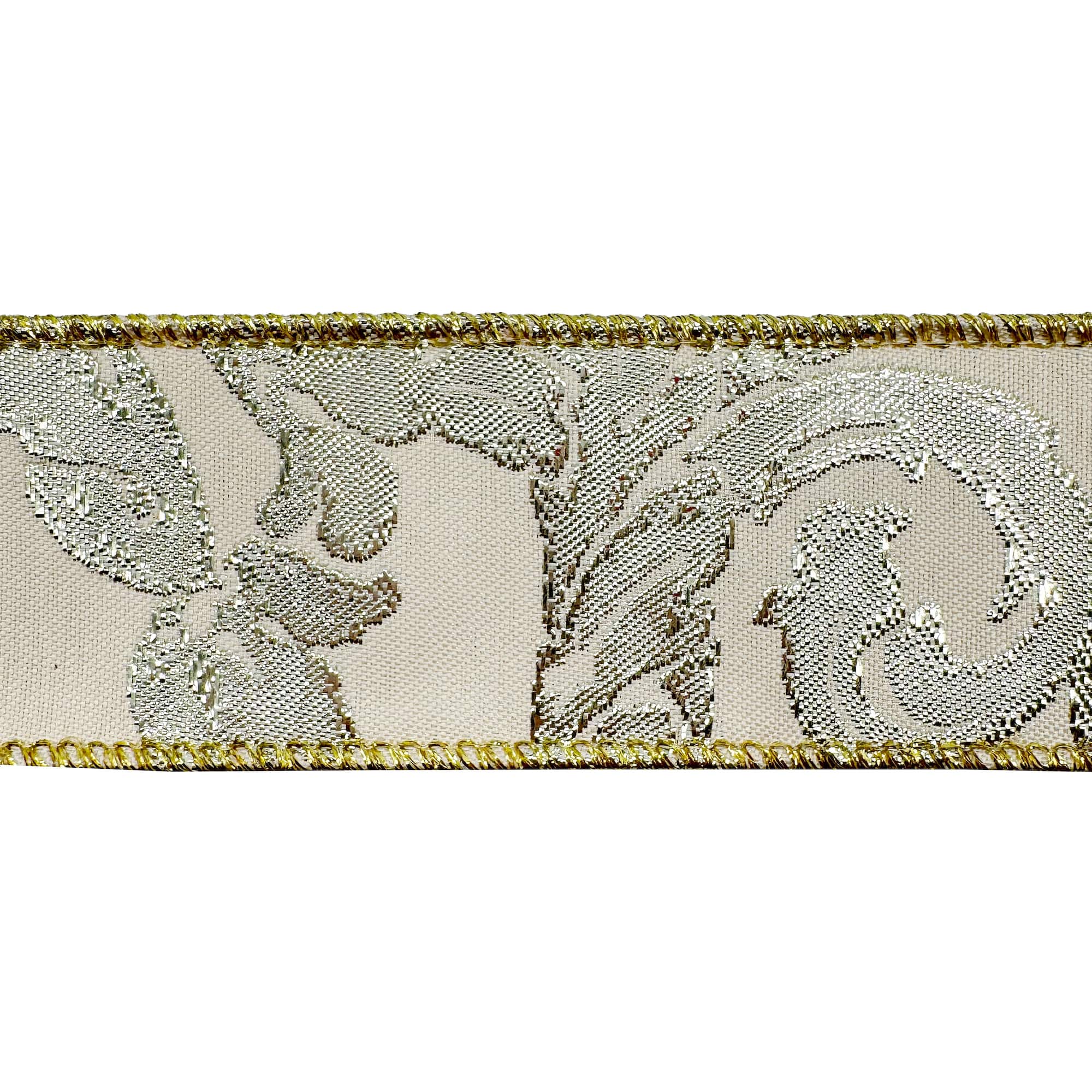 1.5" x 30ft. Cream & Silver Jacquard Scroll Wired Ribbon by Celebrate It®